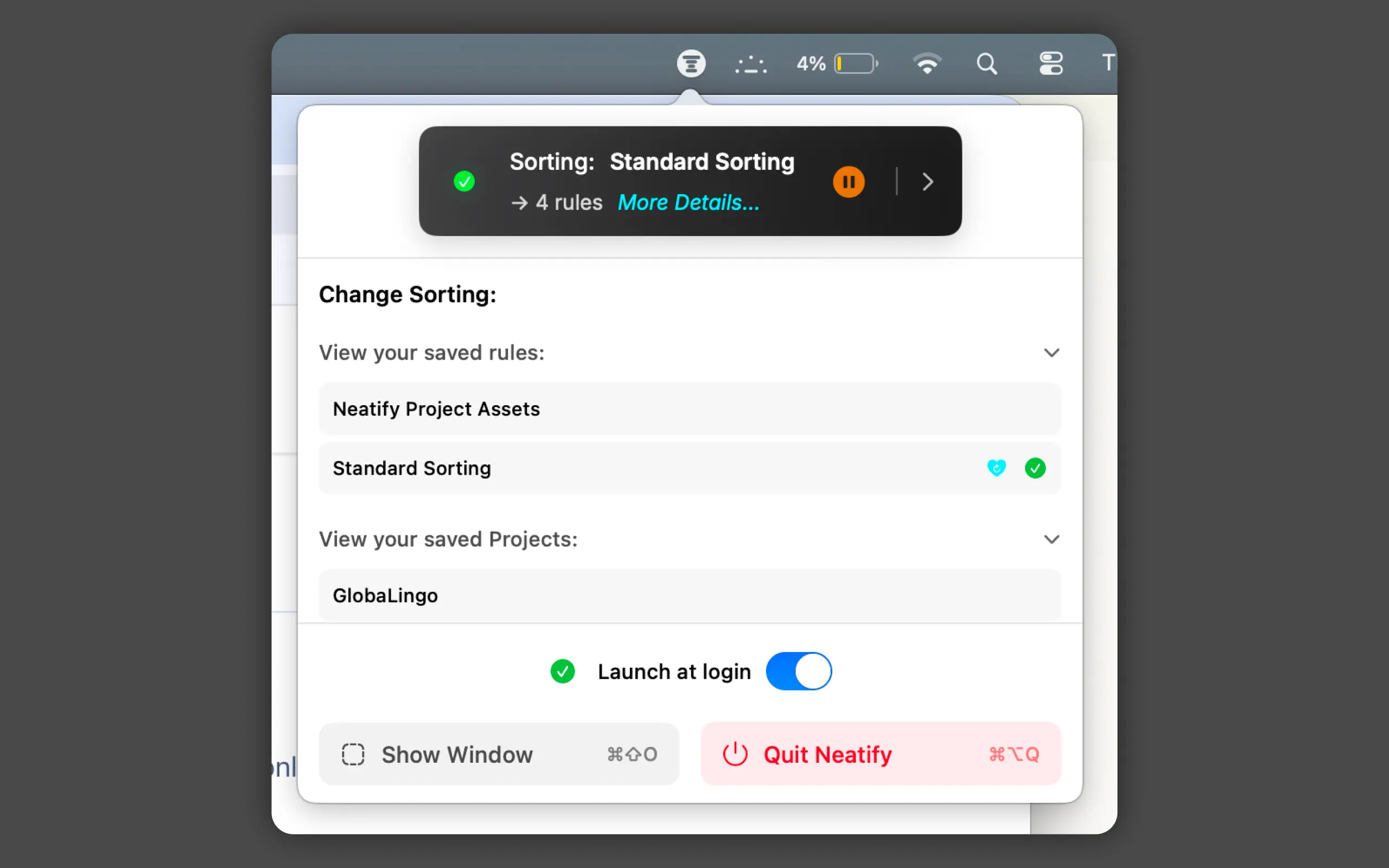 Menu bar integration