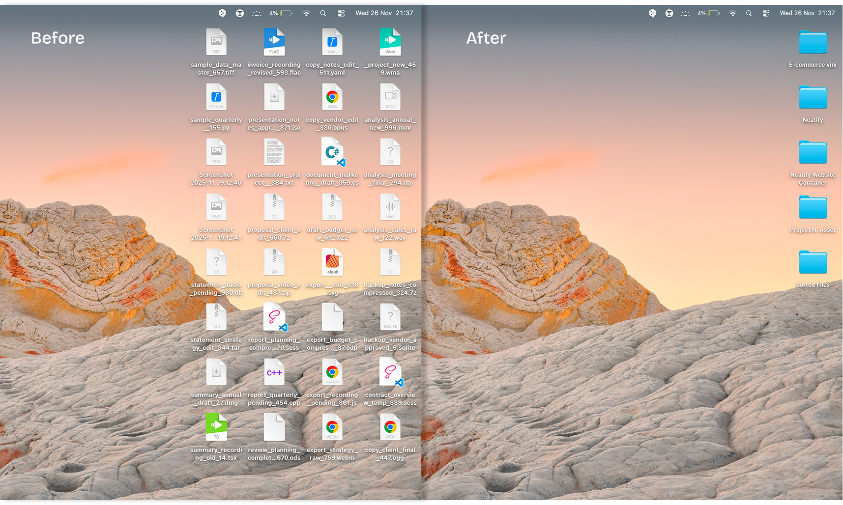 Before and after cleaning up Mac Desktop and Downloads folder