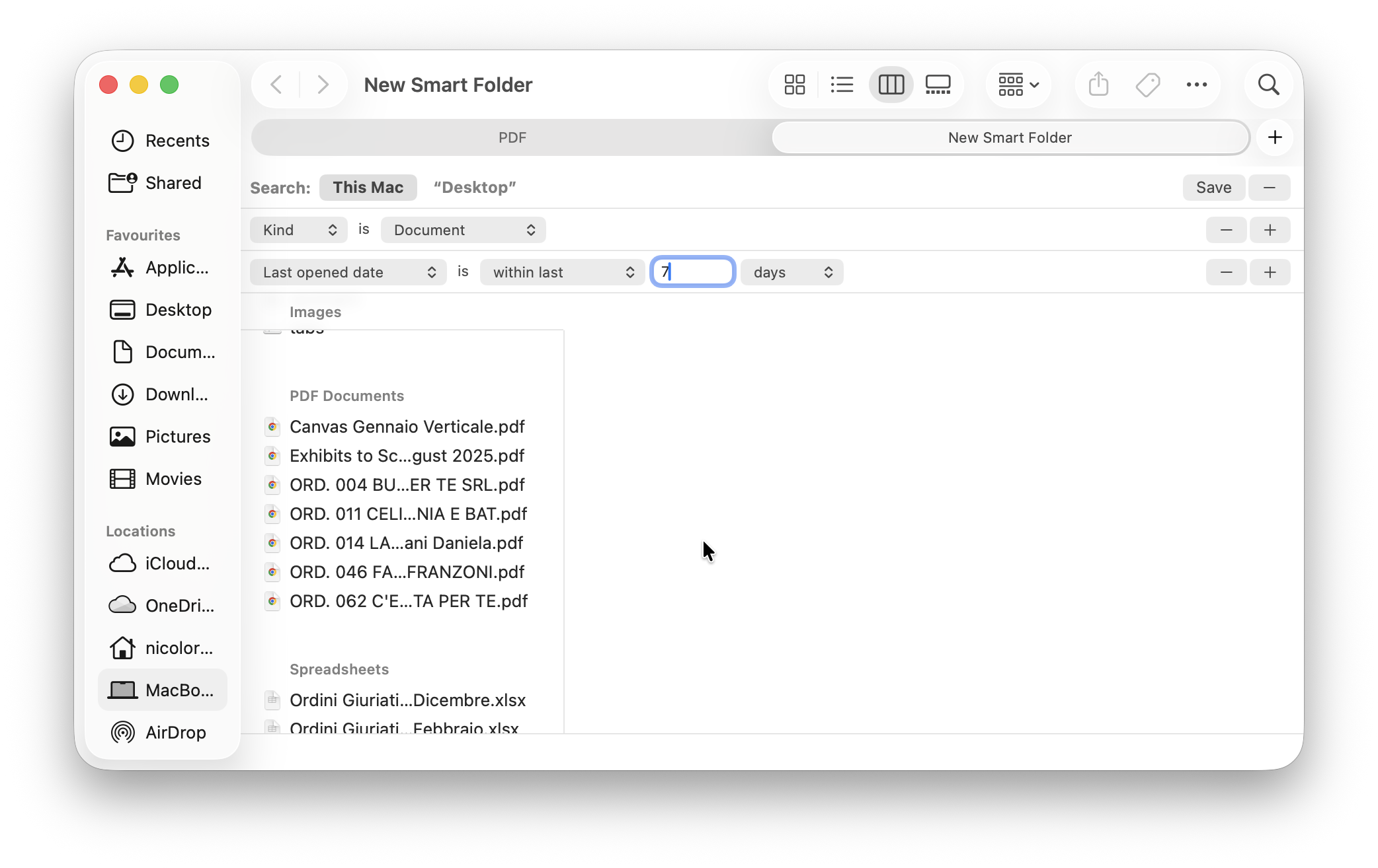 Creating a Smart Folder in macOS Finder for automatic file filtering