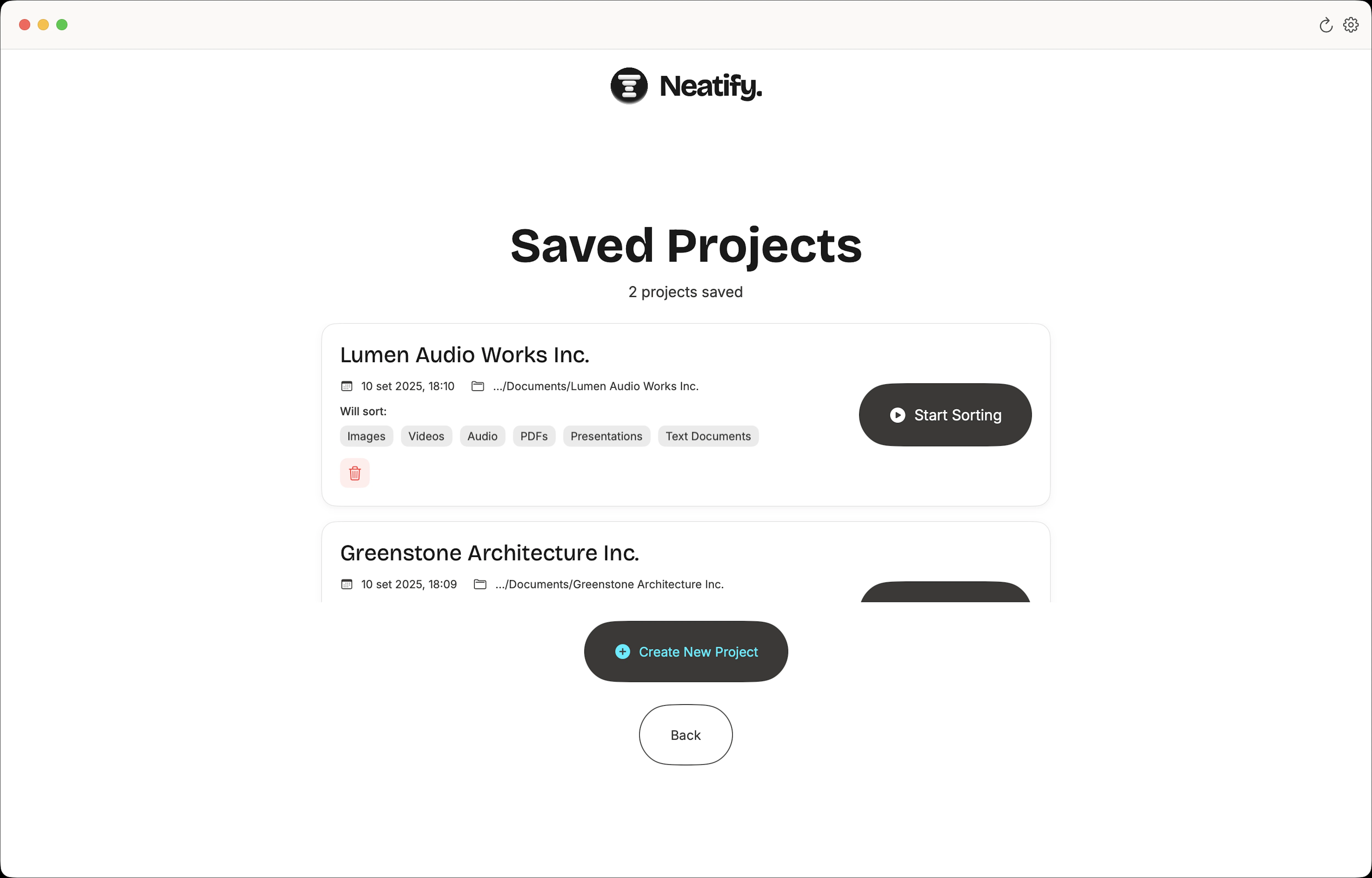 Project Selection UI